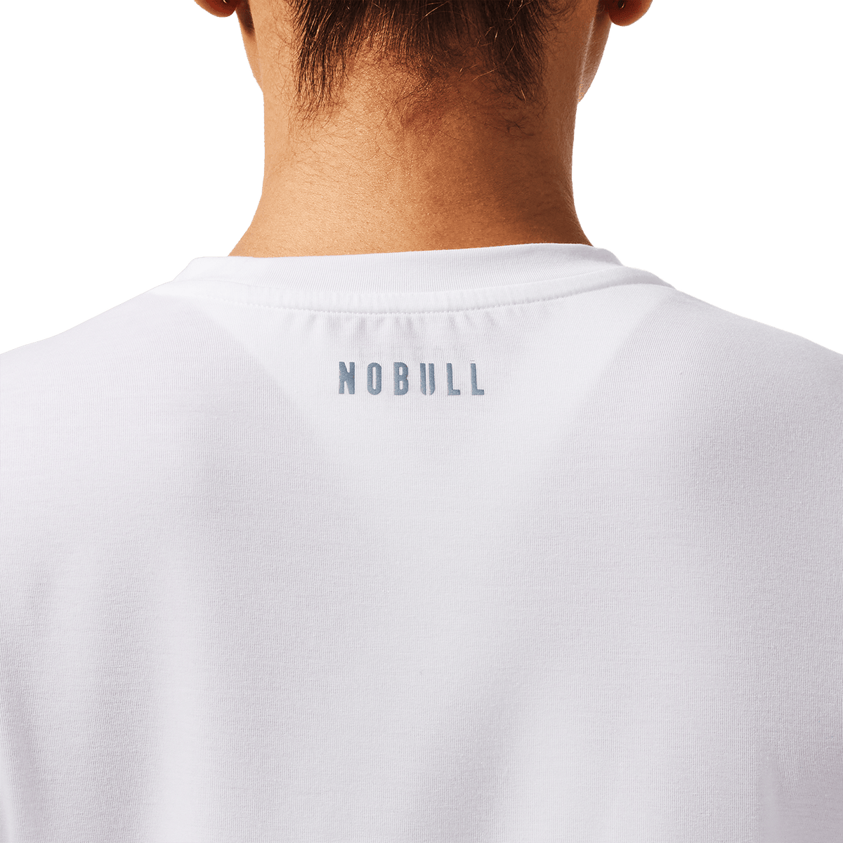 Women's White NOBULL U Boxy Tee Back Detail Angle.