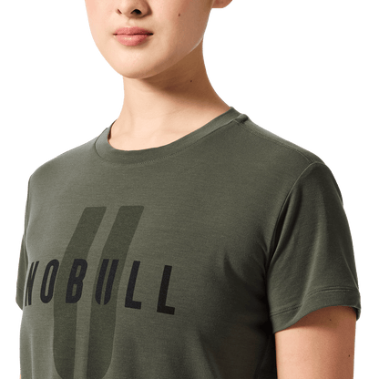 Women's Dark Army NOBULL U Boxy Tee Front Detail Angle.
