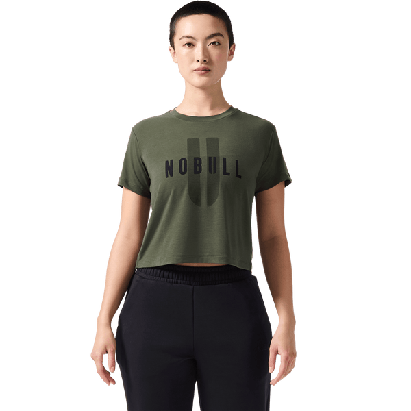 Women's Dark Army NOBULL U Boxy Tee Front Angle.