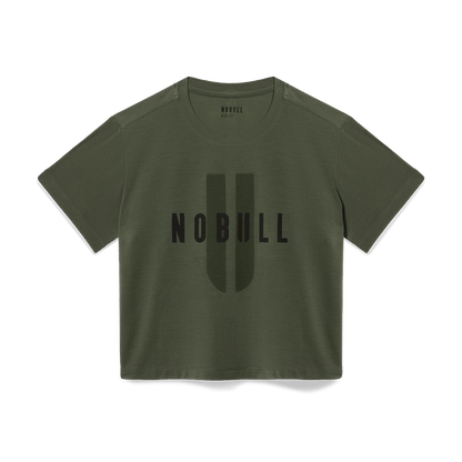 Women's Dark Army NOBULL U Boxy Tee Flat Lay Angle.