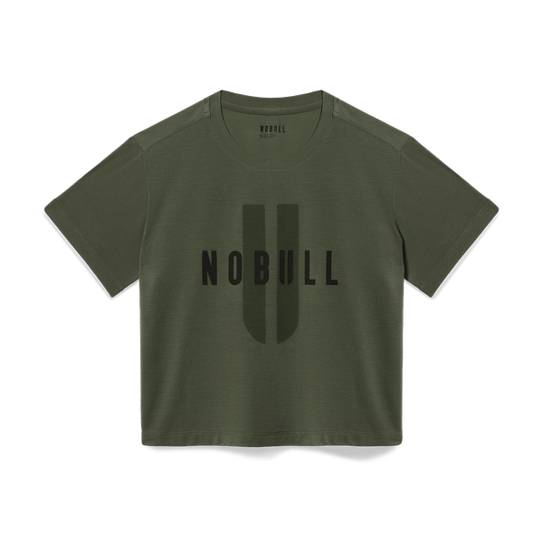Women's Dark Army NOBULL U Boxy Tee Flat Lay Angle.