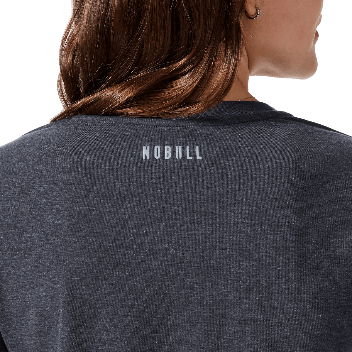 Women's Charcoal Heather NOBULL U Boxy Tee Back Detail Angle.