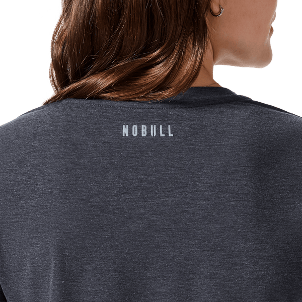 Women's Charcoal Heather NOBULL U Boxy Tee Back Detail Angle.