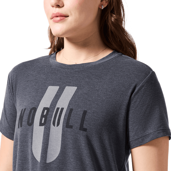 Women's Charcoal Heather NOBULL U Boxy Tee Front Detail Angle.