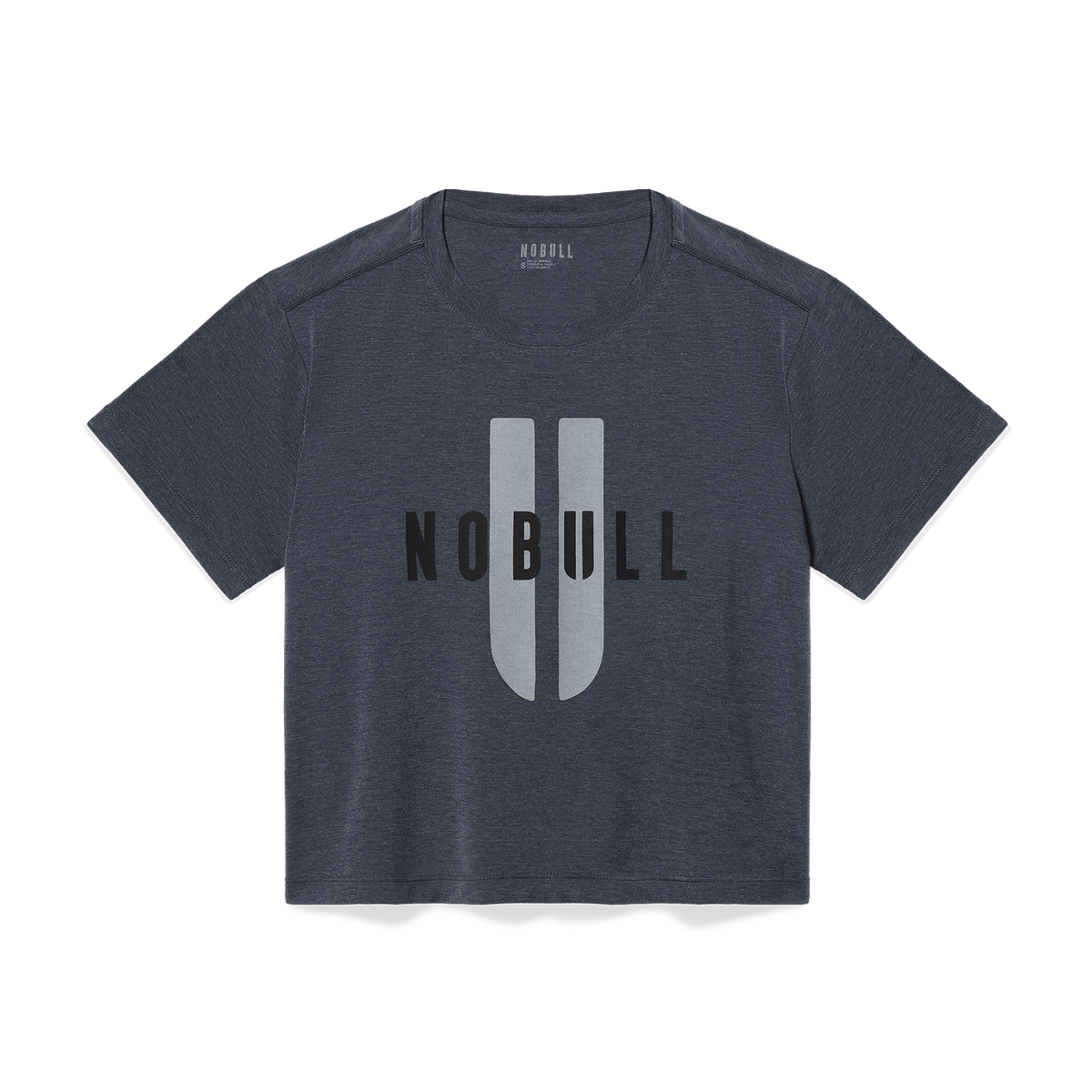 Women's Charcoal Heather NOBULL U Boxy Tee Flat Lay Angle.