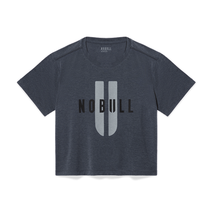 Women's Charcoal Heather NOBULL U Boxy Tee Flat Lay Angle.
