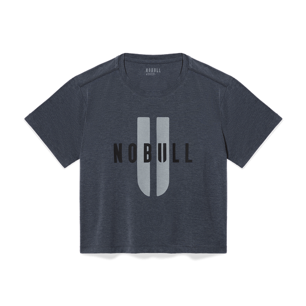 Women's Charcoal Heather NOBULL U Boxy Tee Flat Lay Angle.