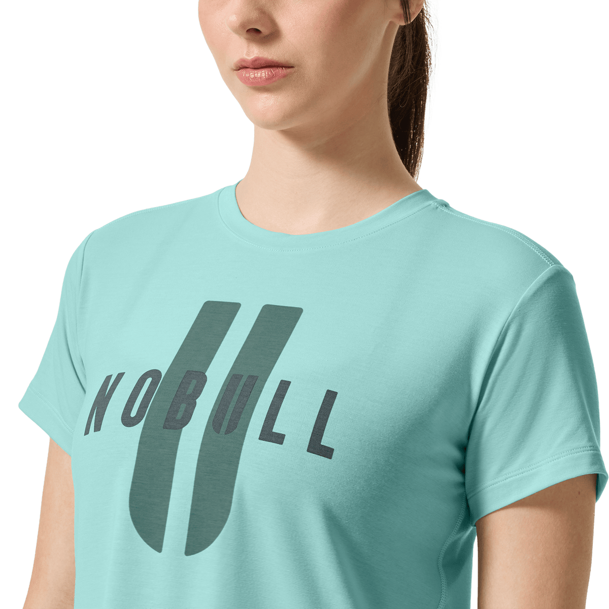 Women's Blue Haze NOBULL U Boxy Tee Front Detail On Body Angle.