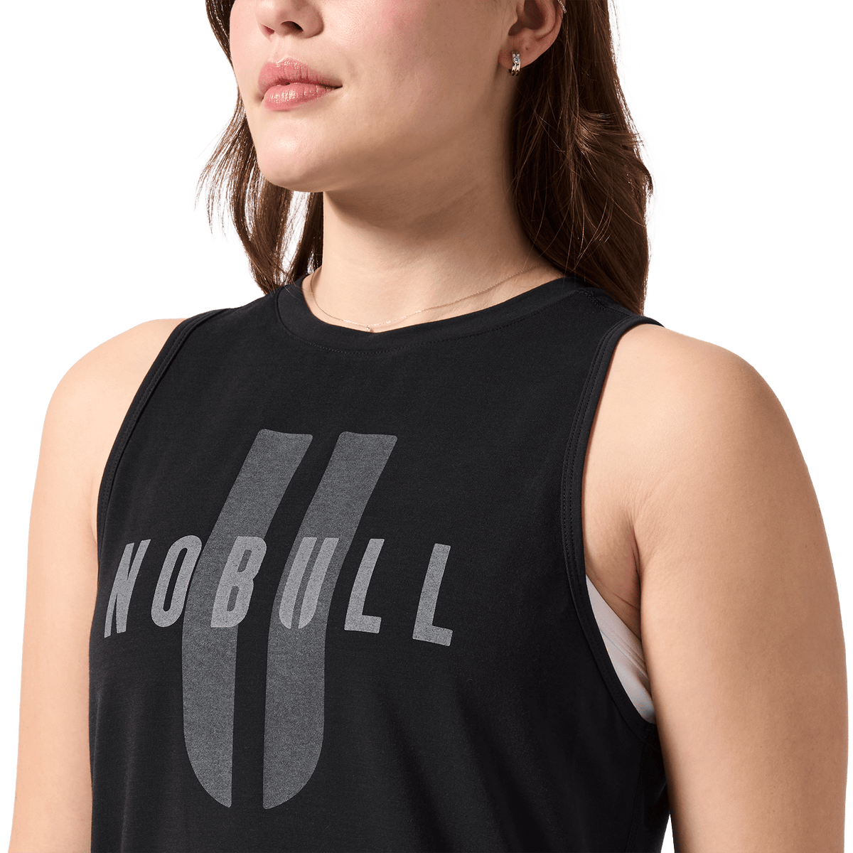 Women's Black NOBULL U Muscle Tank Front Detail Angle.