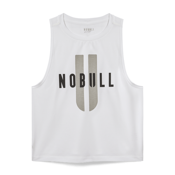 Women's White NOBULL U Muscle Tank Flat Lay Angle.