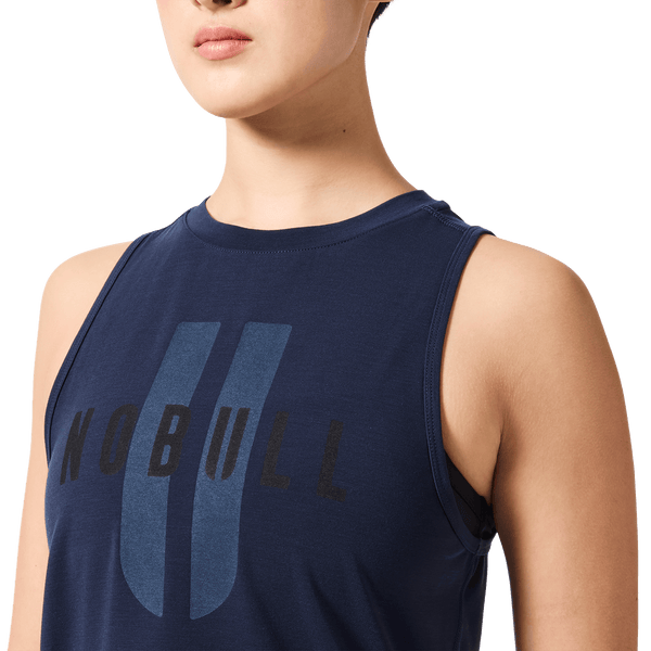Women's Night Navy NOBULL U Muscle Tank Front Detail Angle.