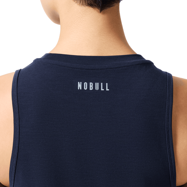 Women's Night Navy NOBULL U Muscle Tank Back Detail Angle.
