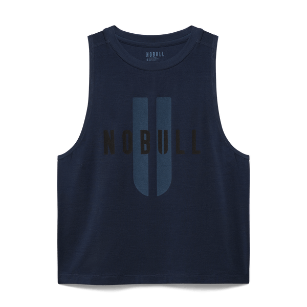 Women's Night Navy NOBULL U Muscle Tank Flat Lay Angle.