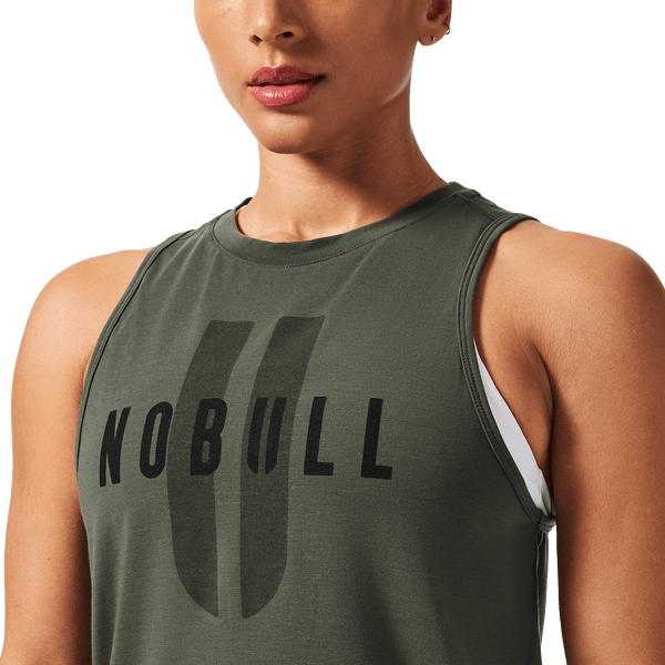 Women's Dark Army NOBULL U Muscle Tank Front Detail Angle.