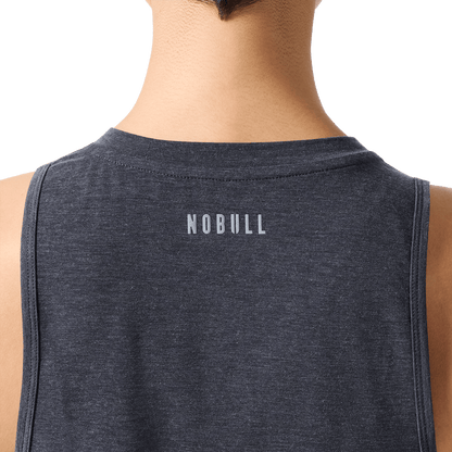 Women's Charcoal Heather NOBULL U Muscle Tank Back Detail Angle.