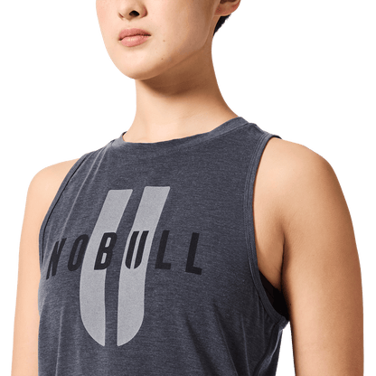 Women's Charcoal Heather NOBULL U Muscle Tank Front Detail Angle.