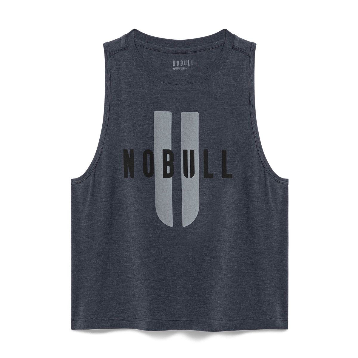 Women's Charcoal Heather NOBULL U Muscle Tank Flat Lay Angle.