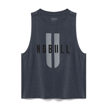 Women's Charcoal Heather NOBULL U Muscle Tank Flat Lay Angle.