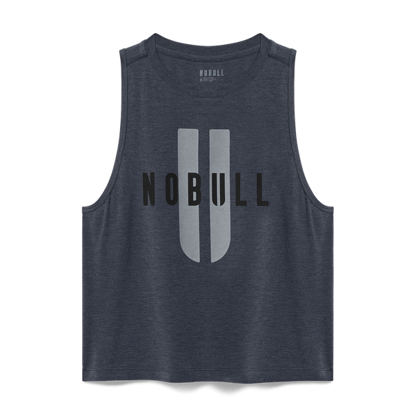 Women's Charcoal Heather NOBULL U Muscle Tank Flat Lay Angle.