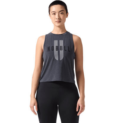 Women's Charcoal Heather NOBULL U Muscle Tank Front Angle.