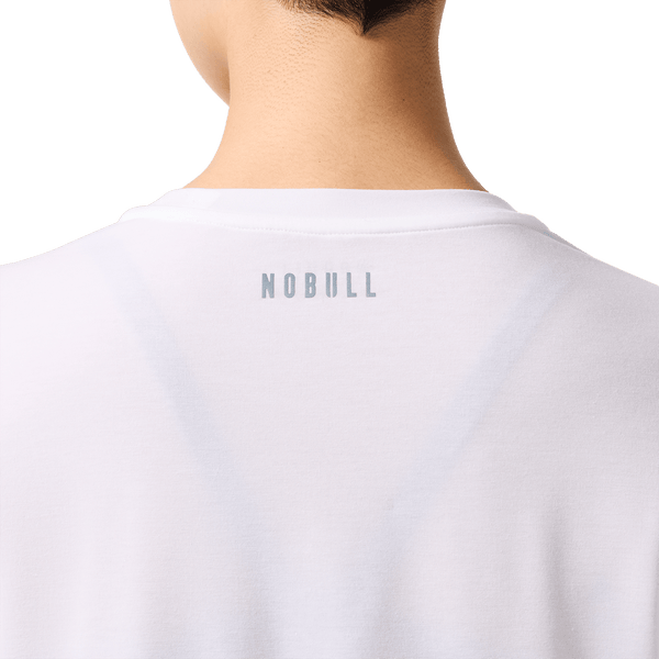 Women's White U Boxy Tee Back Detail Angle.