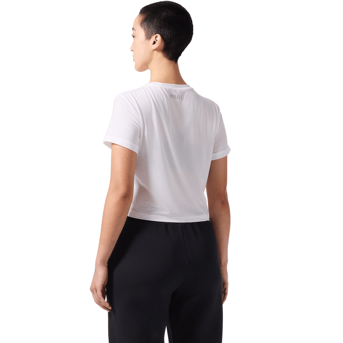 Women's White U Boxy Tee Flat Back Angle.