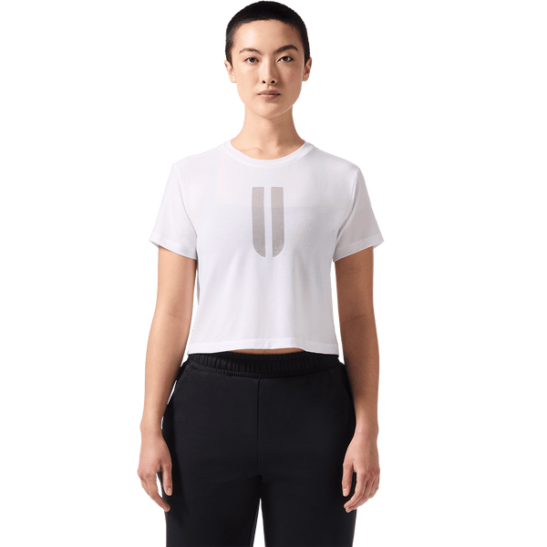 Women's White U Boxy Tee Front Angle.