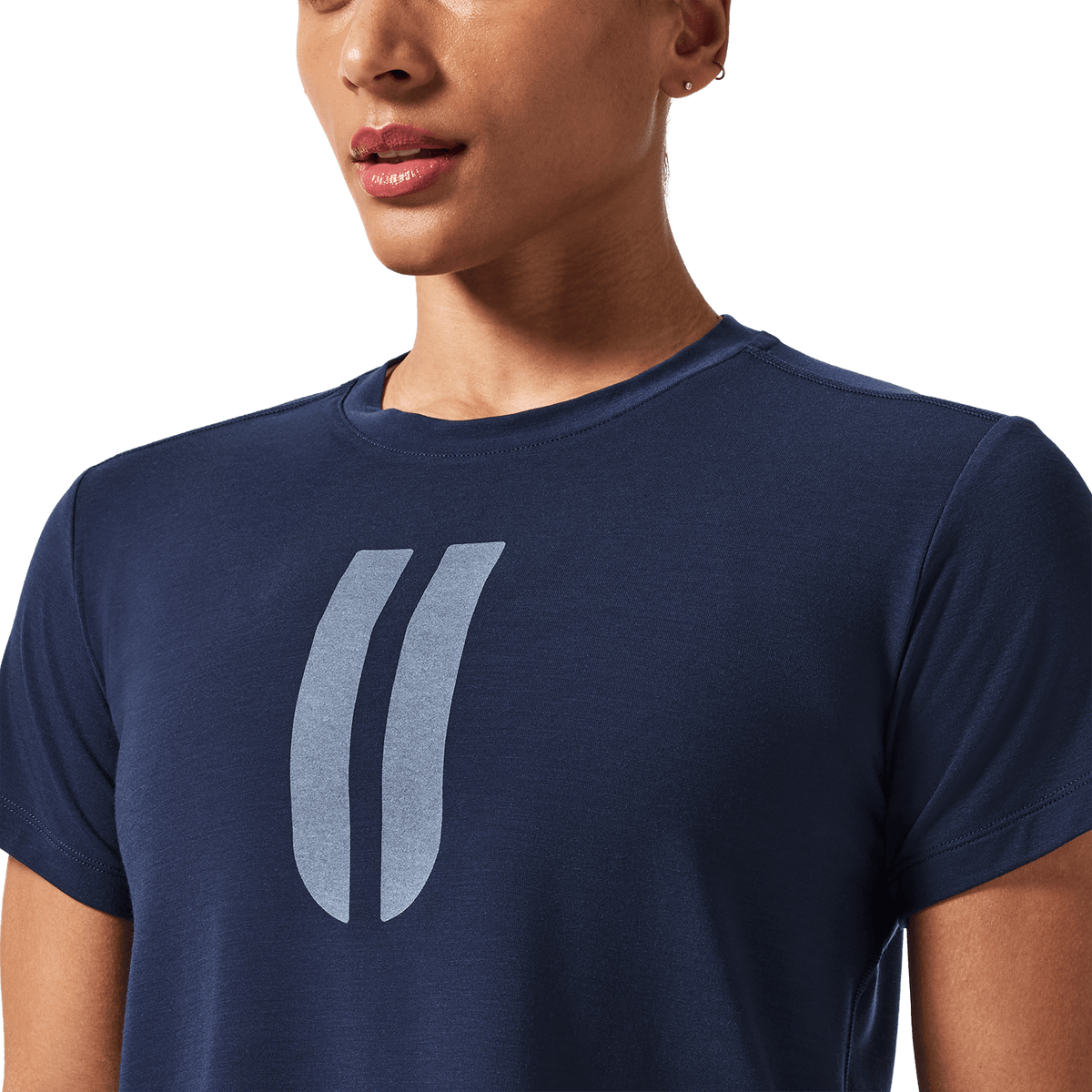 Women's Night Navy U Boxy Tee Detail Front Angle.
