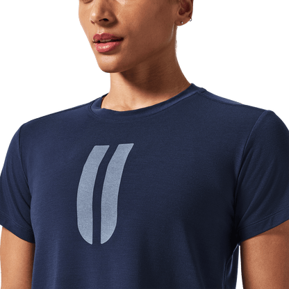 Women's Night Navy U Boxy Tee Detail Front Angle.