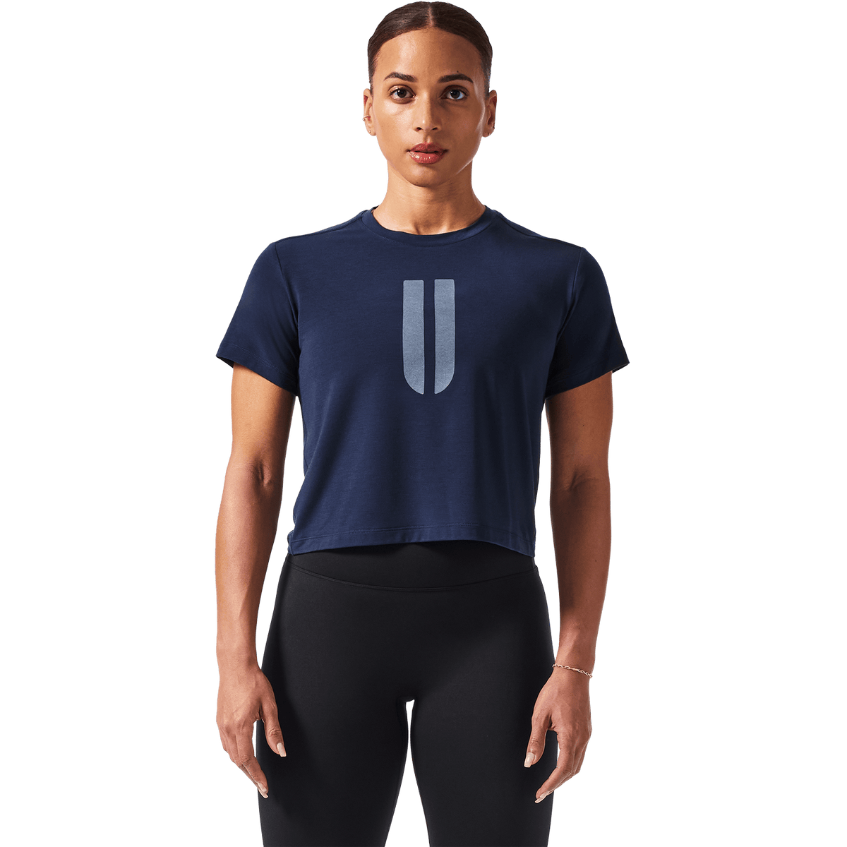Women's Night Navy U Boxy Tee Front Angle.