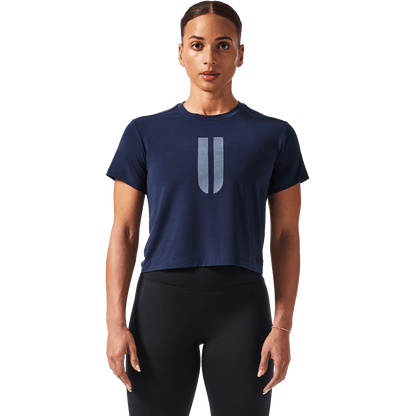 Women's Night Navy U Boxy Tee Front Angle.