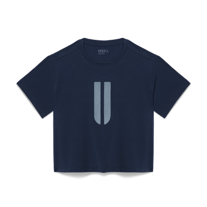 Women's Night Navy U Boxy Tee Flat Lay Angle.