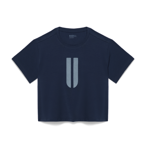 Women's Night Navy U Boxy Tee Flat Lay Angle.