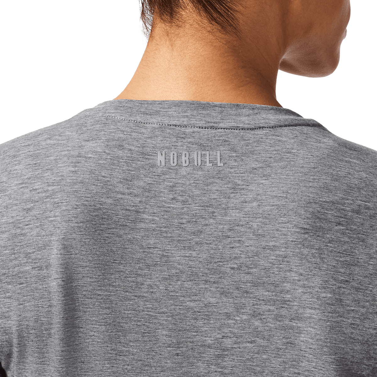 Women's Heather Grey U Boxy Tee Back Detail Angle.