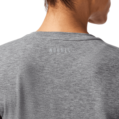 Women's Heather Grey U Boxy Tee Back Detail Angle.
