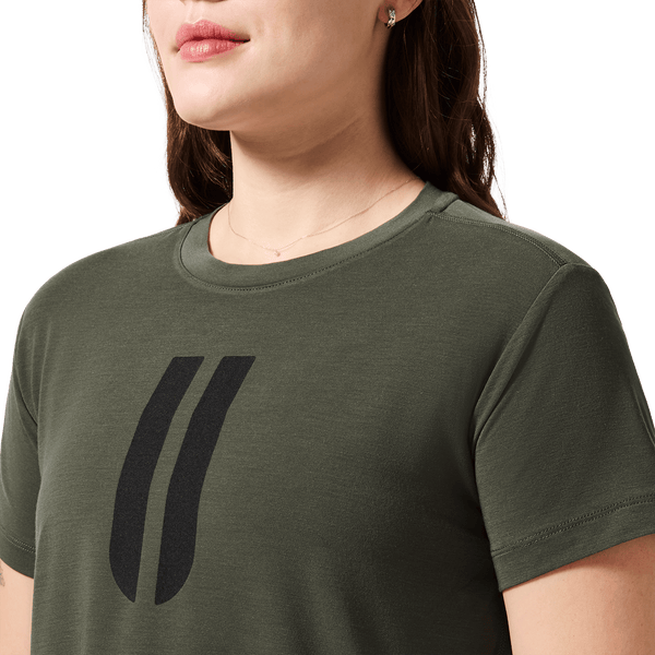 Women's Dark Army U Boxy Tee Front Detail Angle.
