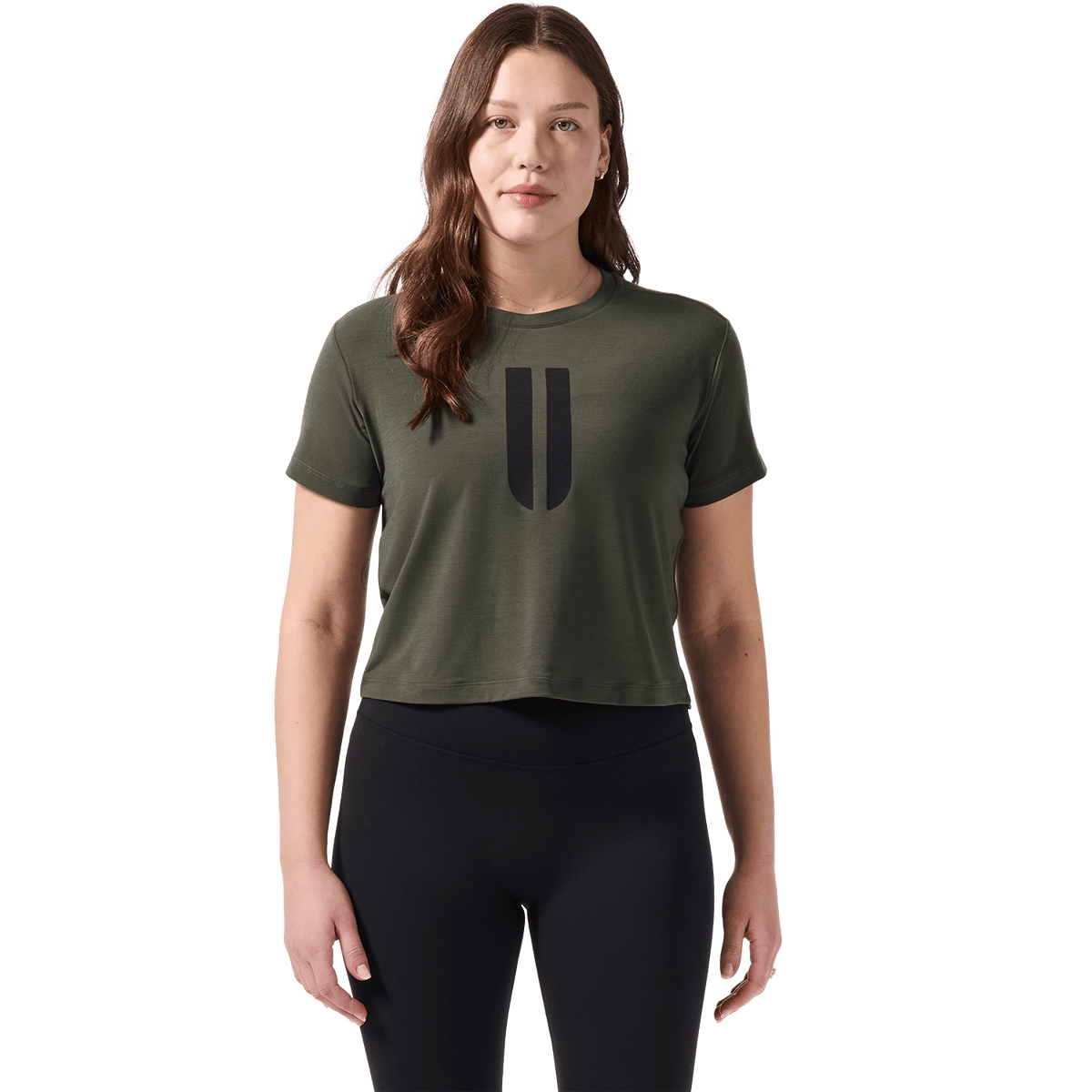 Women's Dark Army U Boxy Tee Front Angle.