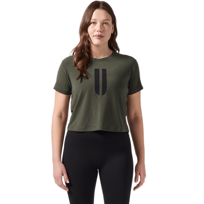 Women's Dark Army U Boxy Tee Front Angle.
