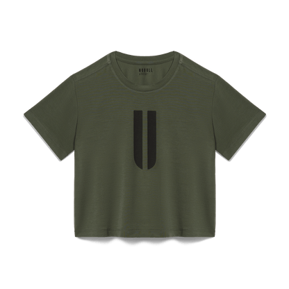 Women's Dark Army U Boxy Tee Flat Lay Angle.