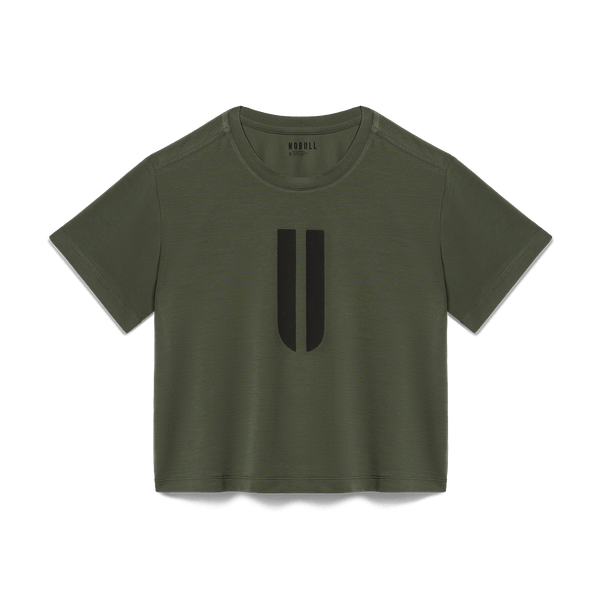 Women's Dark Army U Boxy Tee Flat Lay Angle.