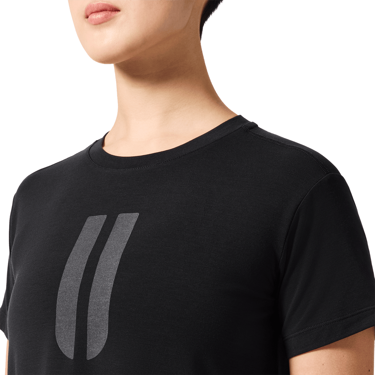 Women's Black U Boxy Tee Detail Angle.