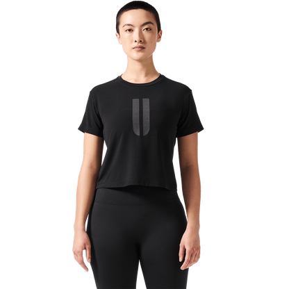 Women's Black U Boxy Tee Front Angle.