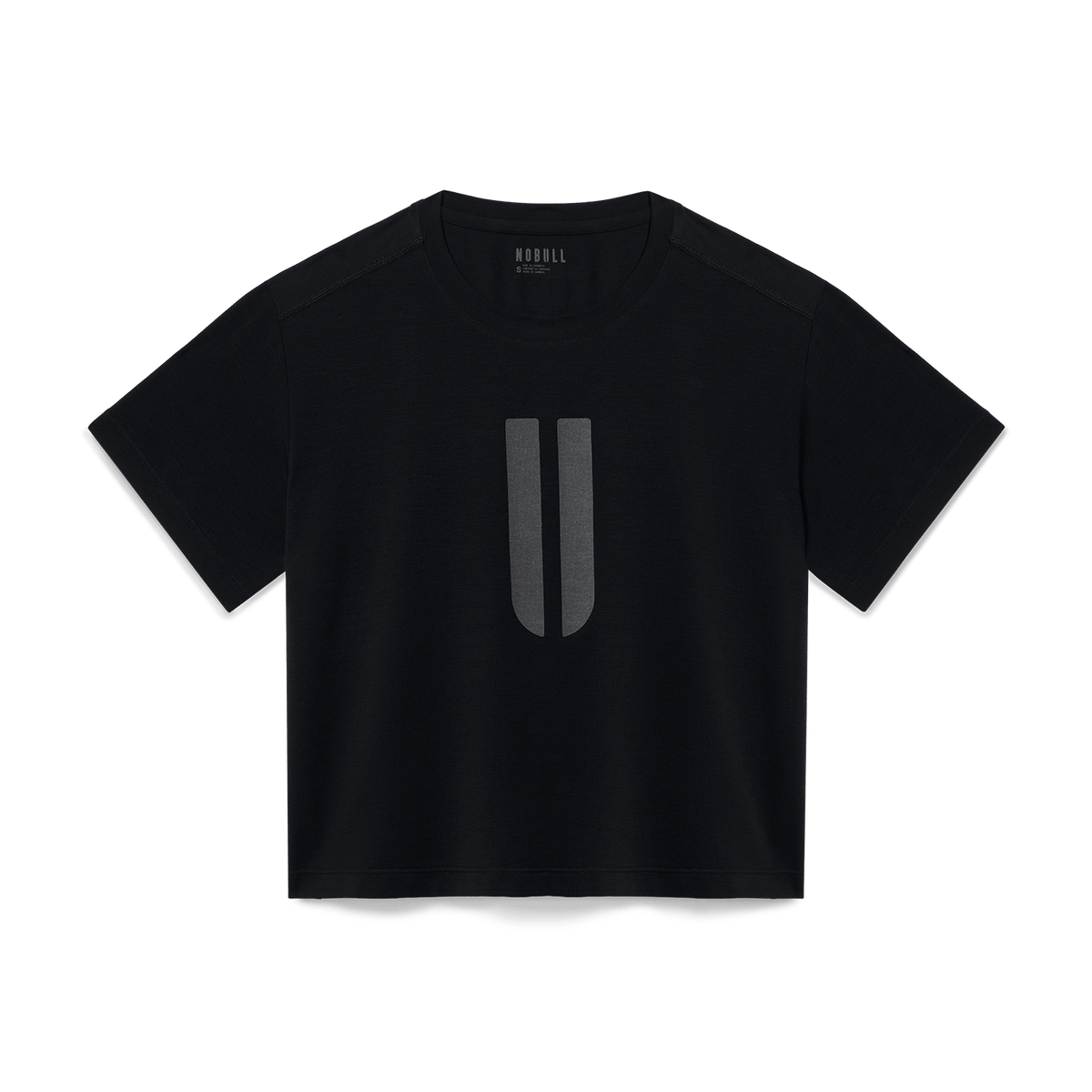 Women's Black U Boxy Tee Flat Lay Angle.
