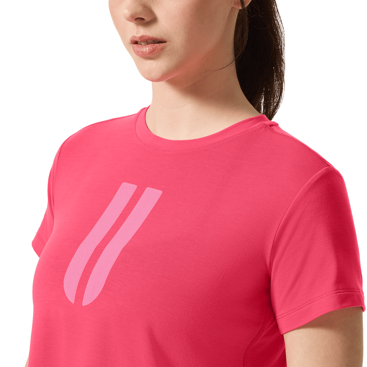 Women's Punch U Boxy Tee Front Detail On Body Angle.