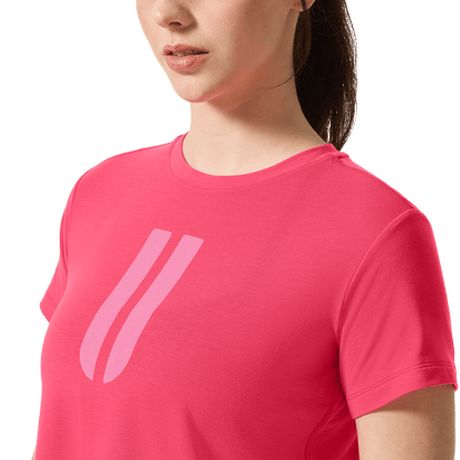 Women's Punch U Boxy Tee Front Detail On Body Angle.