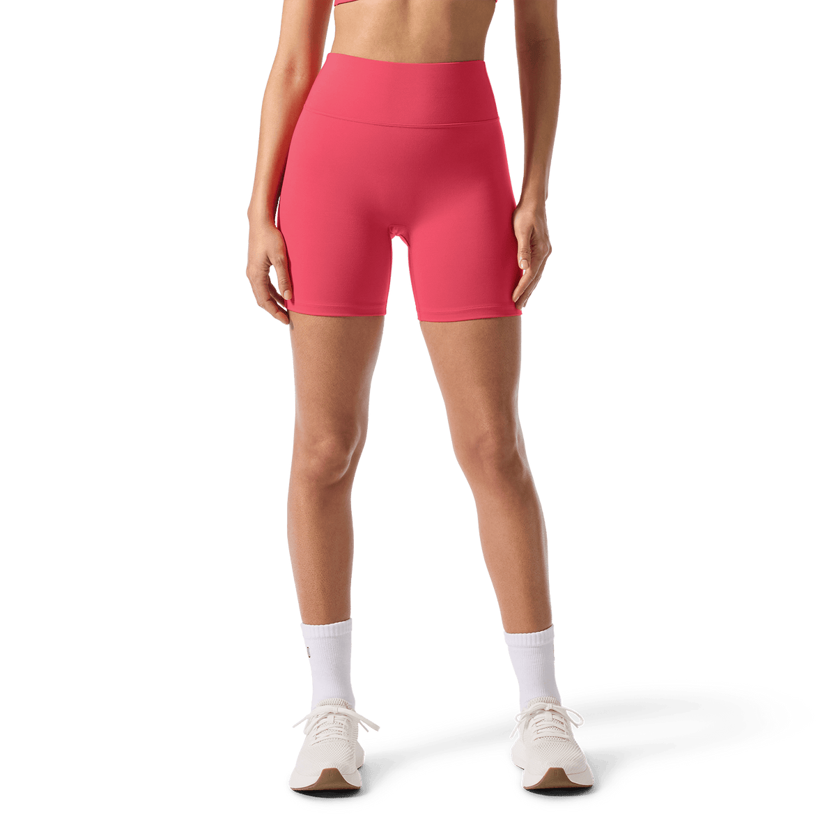 Women's Punch U High-Rise Matte Short 6" Front Lower Body Angle.