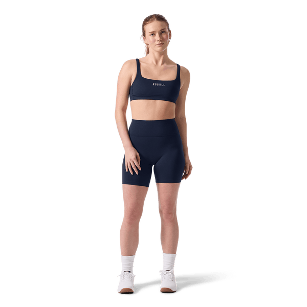 Women's Night Navy U High-Rise Matte Short 6" Front On Body Angle.