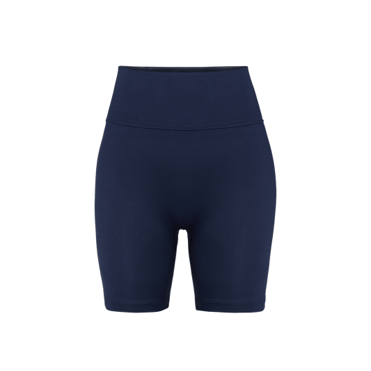 Women's Night Navy U High-Rise Matte Short 6" Front Silhouette Angle.