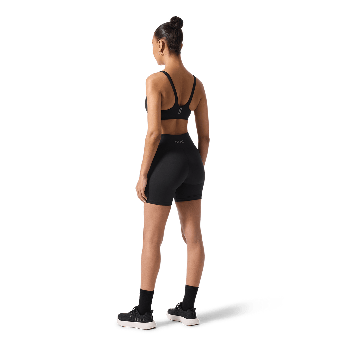 Women's Black U High-Rise Matte Short 6" Back Full Body Angle.