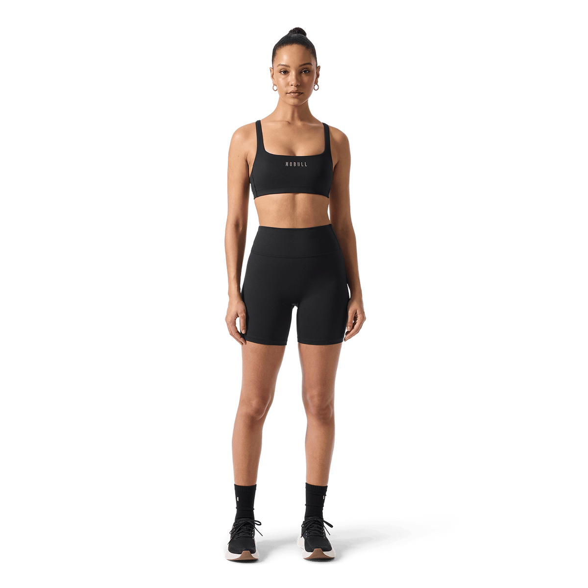Women's Black U High-Rise Matte Short 6" Front Full Body Angle.